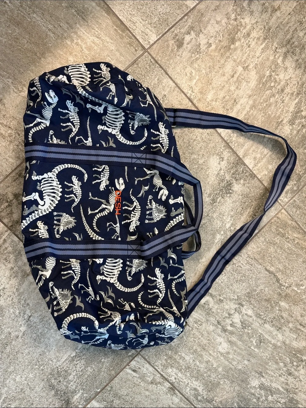 Pottery Barn Kids Navy Tote with White Dinosaur Skeletons